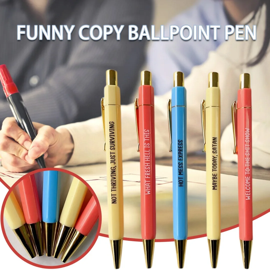 5pcs/set Funny Ballpoint Pen Shit Show Offensives Funny Fountain Pen Student Stationery Gift Office Signature Multifunction Pen
