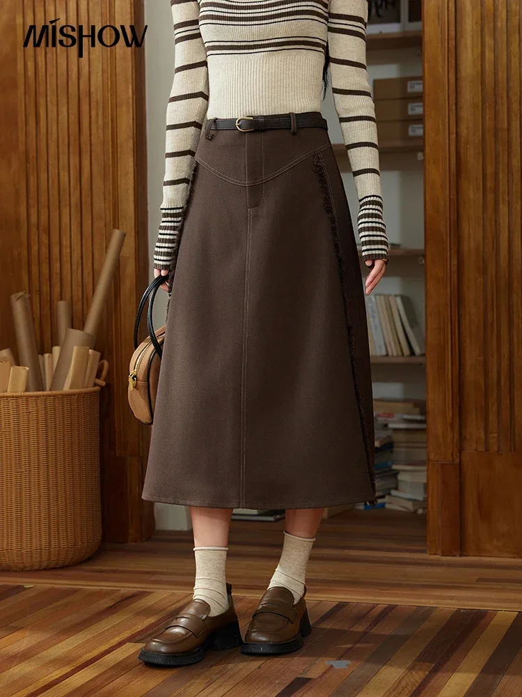 MISHOW плиссированная юбка до половины тела женская длинная трапециевидной формы в