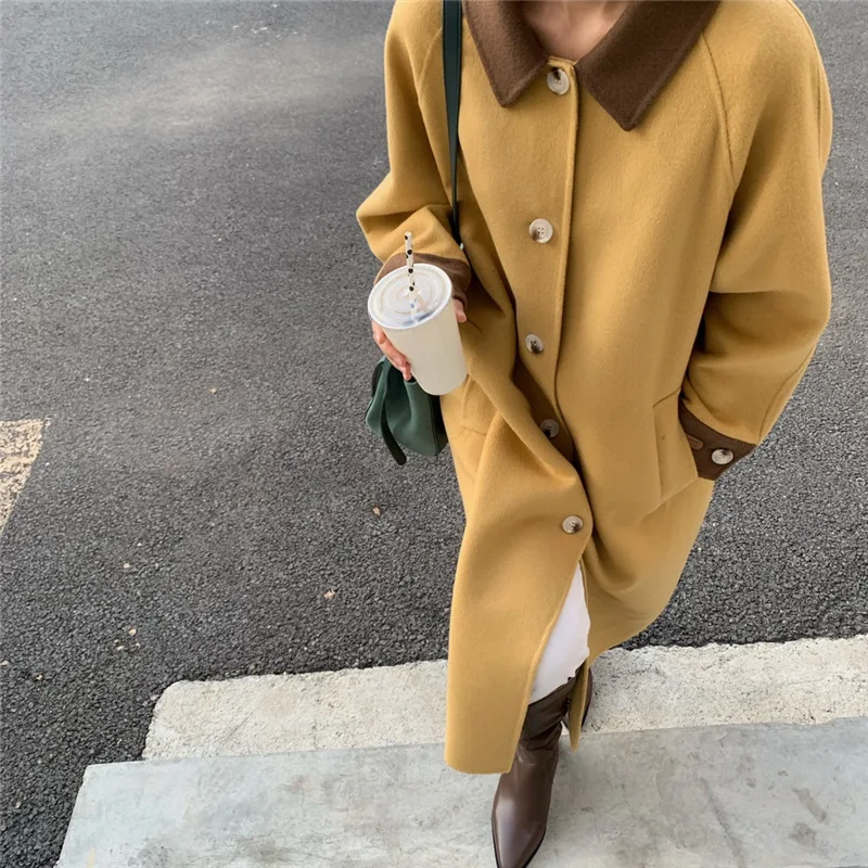 

Korean chic small French style woolen coat winter fashion in the long over the knee coat women loose and thin
