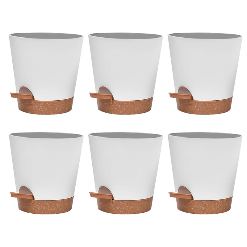 Plant Pots 6 Inch Self Watering Planters With Drainage Hole, Planters For All House Plants, Succulents,Snake Plant 10Pcs