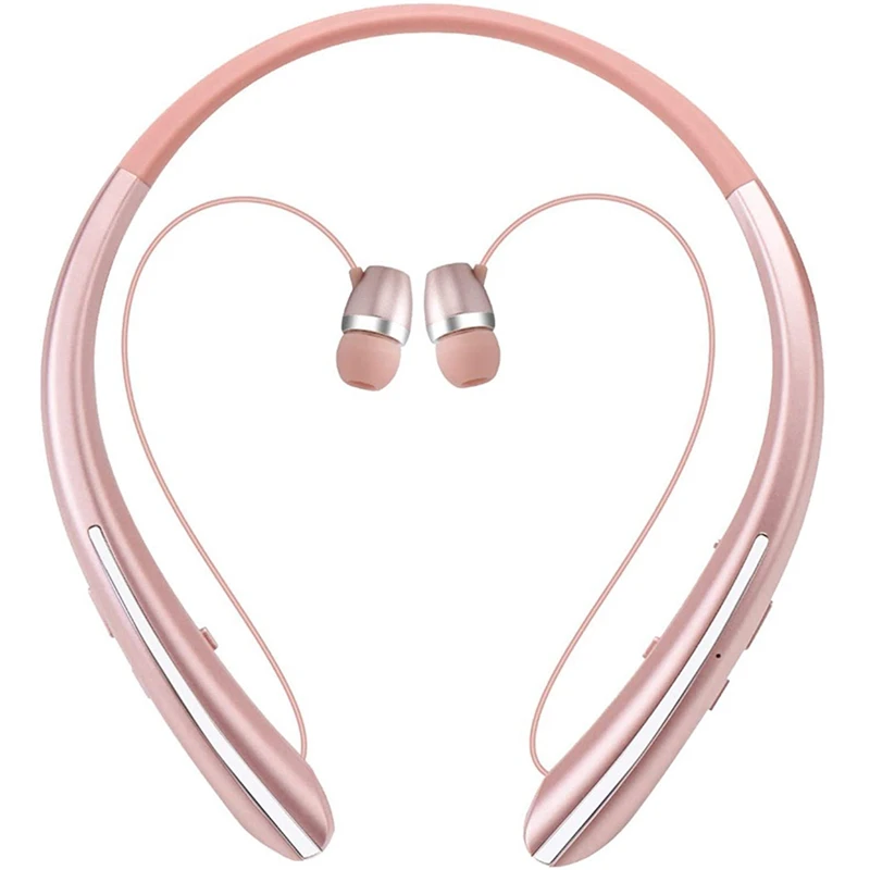 

Pink Bluetooth 5.0 Headphones Wireless Neckband Headset HIFI Stereo In-Ear Retractable Hanging Neck Sports Headphones