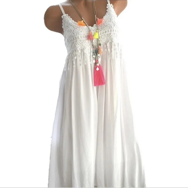 Женское кружевное платье без рукавов однотонное удобное длинное с цветами -