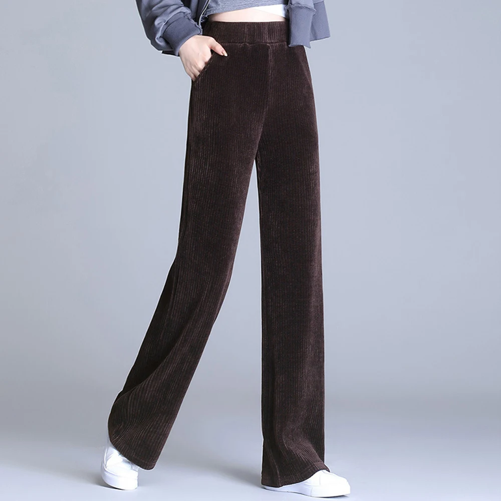 

Chenille Wide Leg Pants Women's Plush 2022 New High Waist Hanging Loose Apricot Casual Simple Temperament Straight Thermal Pants