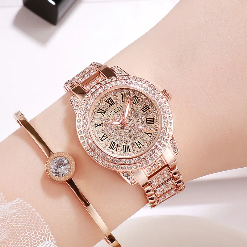

2023 Luxury brand women's watch gold waterproof diamond fashion women's electronic watch, fine steel senior quartz women's watch