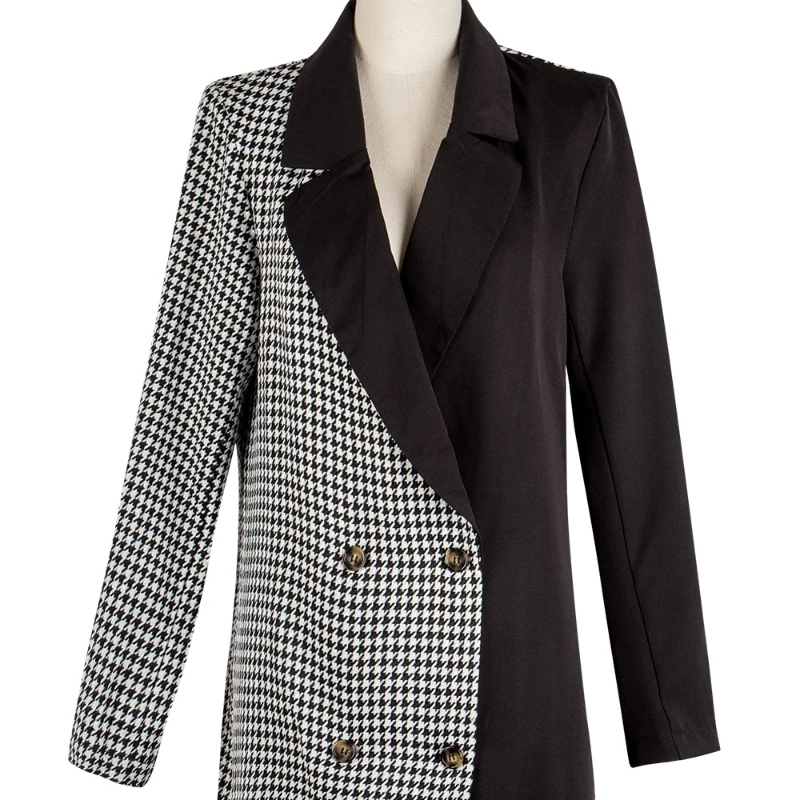 2021 Autumn and Winter Jacket European and American New Fashion Slim Suit Double-breasted Black and White Plaid Ladies Suit