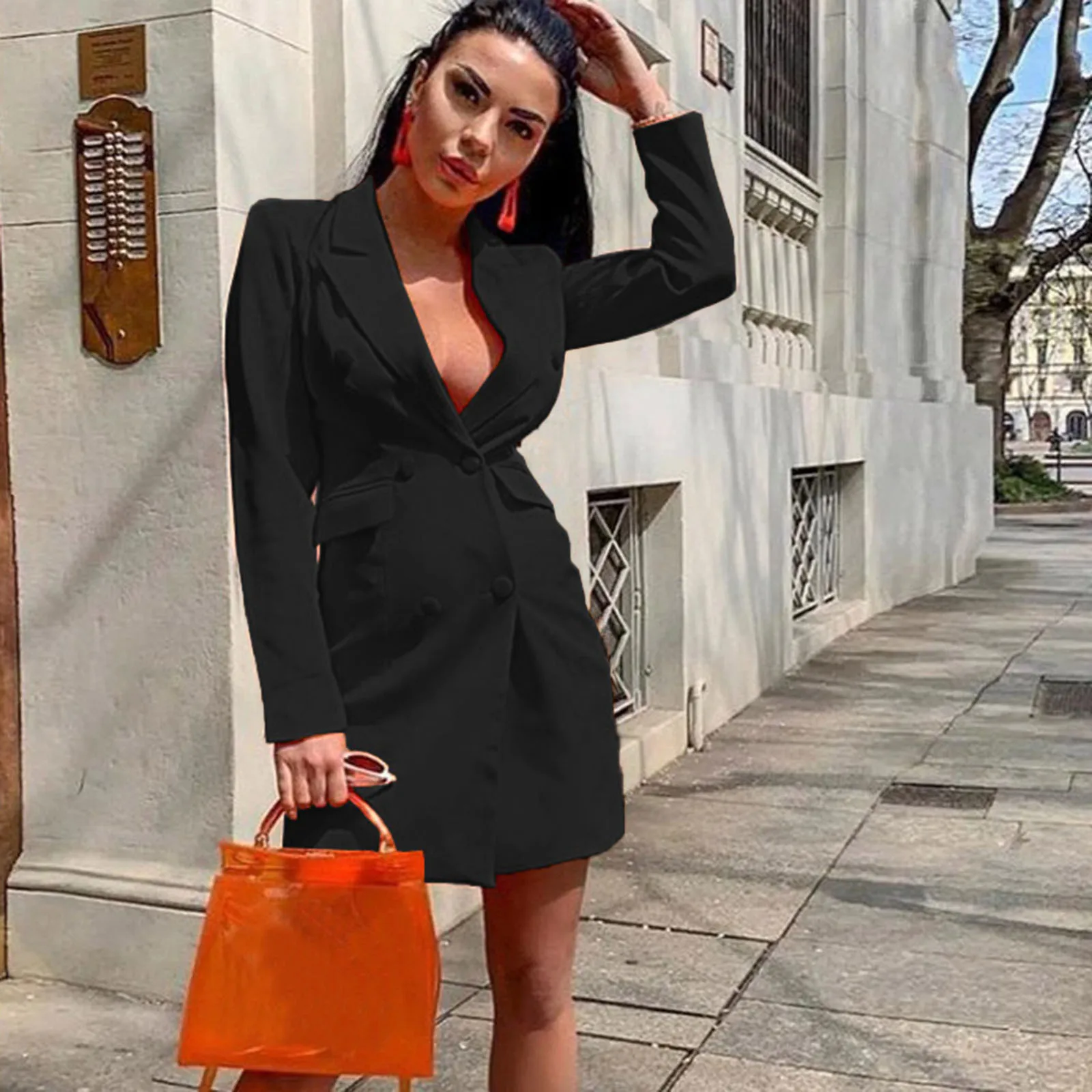 

Fleece Women Solid Color Slim Fit Blazer Double Breasted Long Sleeve Lapel Jacket Top Womens down Coat Lightweight