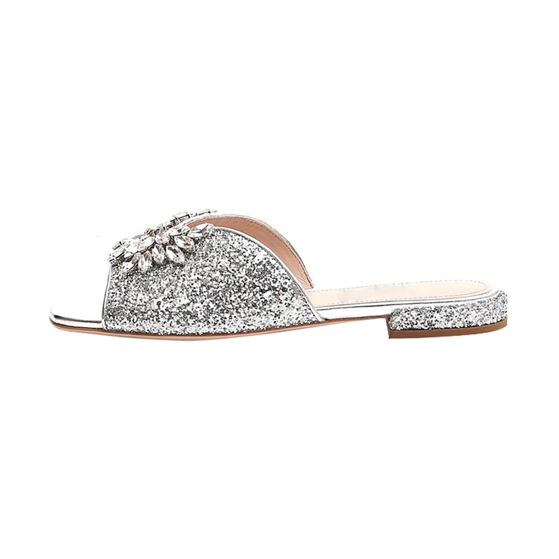 Sequined Rhinestone Slip-on Sandals for Women's Outer Wear Summer New Flat Open Toe Fairy All-match Mules