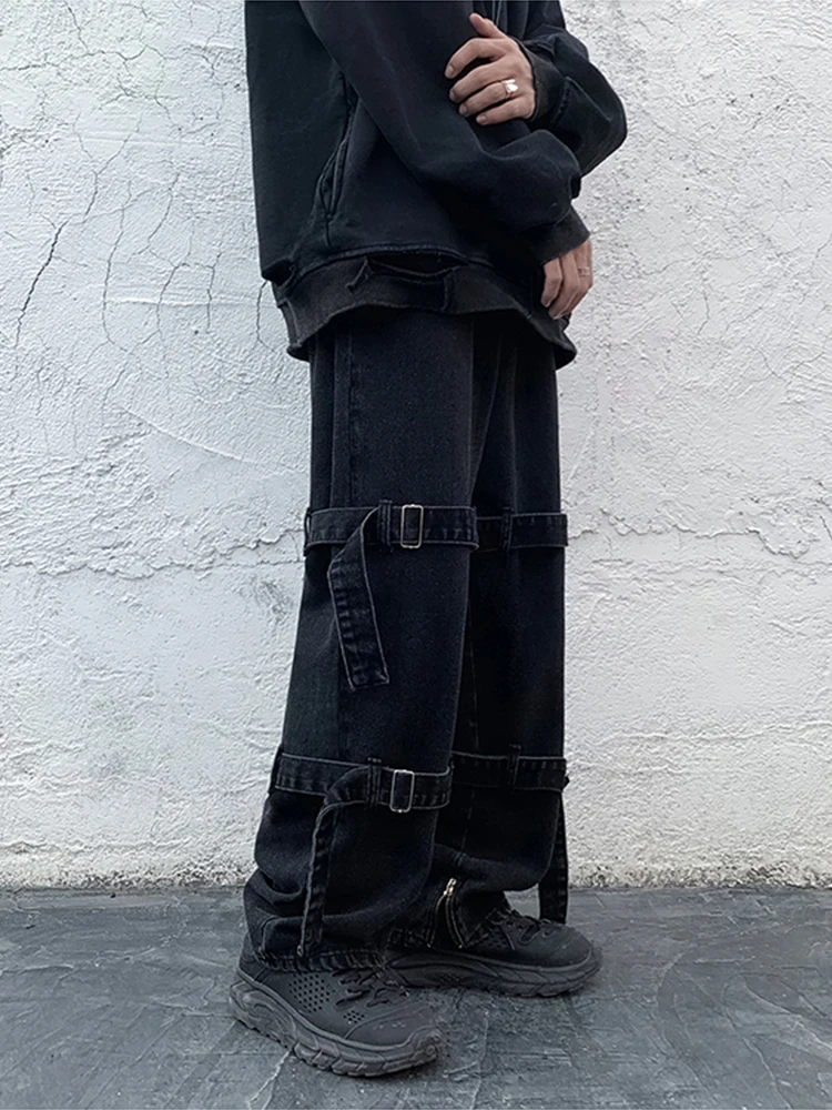 Four Seasons Hip Hop Jeans Men Fashion Pocket Blue/Black Loose Jeans Men Street Loose Hip Hop Straight Cargo Pants Men Trousers