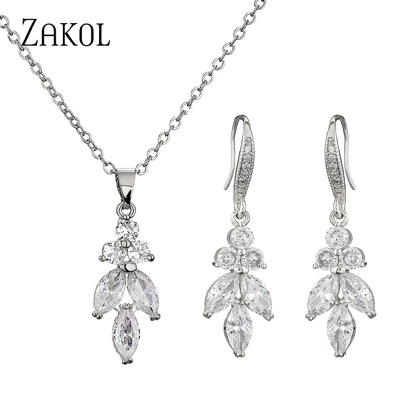 ZAKOL Лидер продаж наборы свадебных ювелирных изделий с кубическим цирконием в