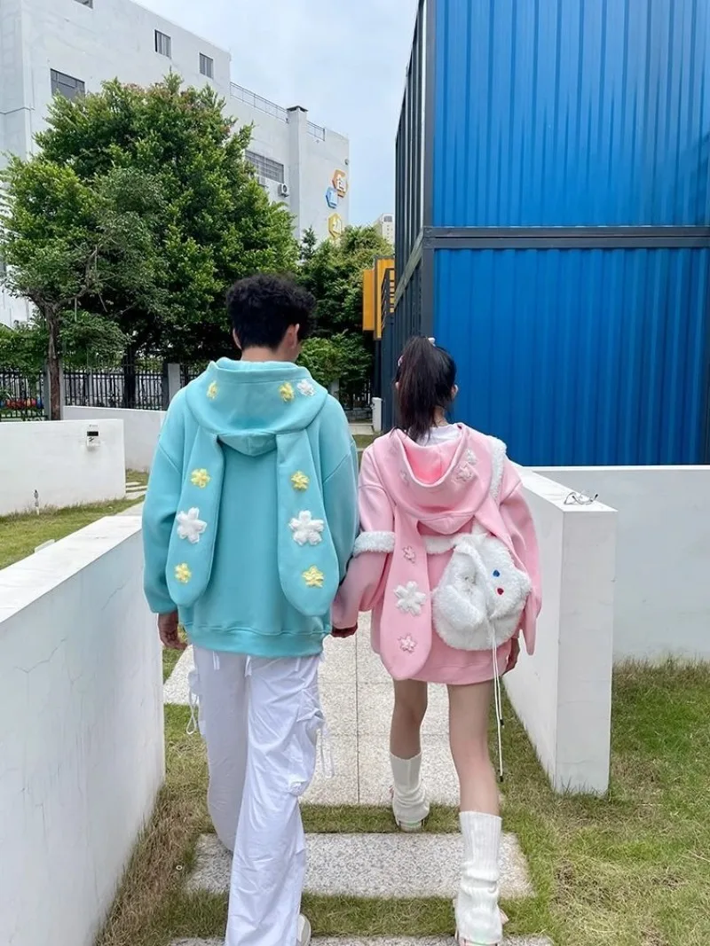 Японская милая студенческая толстовка с кроличьими ушками кардиганы на молнии