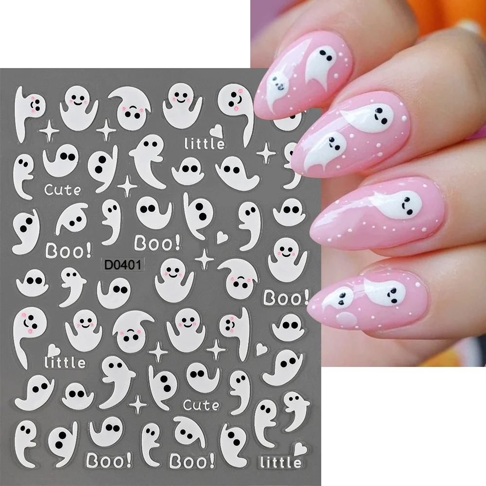 1 шт. 3d-наклейка на ногти в виде привидения Хэллоуин розовое сердце паук паутина