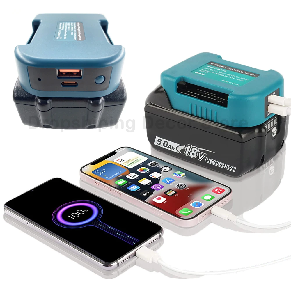 Портативный держатель для литий-ионного аккумулятора Makita 18 в с USB Type-C адаптер для быстрой зарядки аккумулятора BL1830 BL1840 BL1850 BL1860