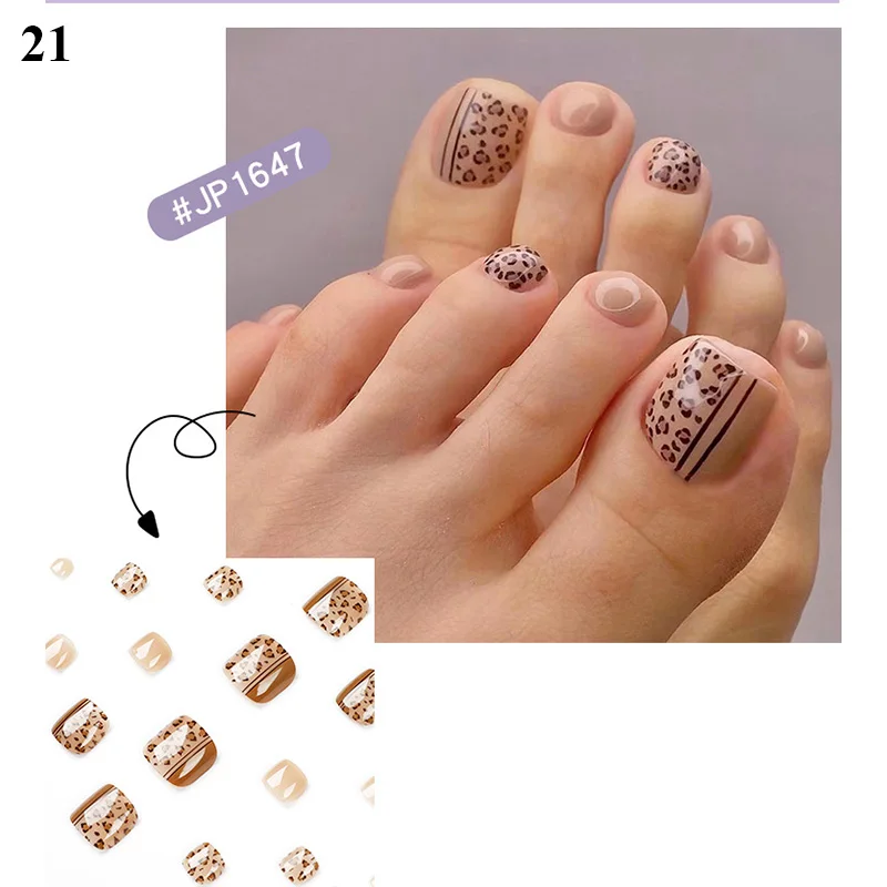 Fashion Square Short Fake Nail With Glue Cute Multiple Styles Press On foot Nail Patches  Removable Manicure Decoration 24pcs images - 6