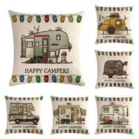 campers car cushion cover cotton linen happy and campers throw pillow case for sofa home decorative pillowcase zy358