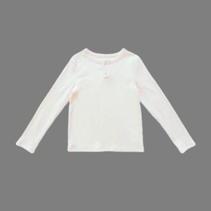 

2022 Kids Long Sleeve Ribbed T Shirts Boys Girls Cotton Underwear Blouses Children O Neck Tees Baby White Solid Color Tops