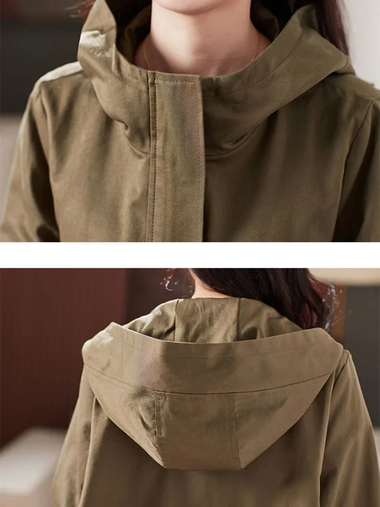 Куртка-карго Женская средней длины с капюшоном повседневный свободный тренчкот