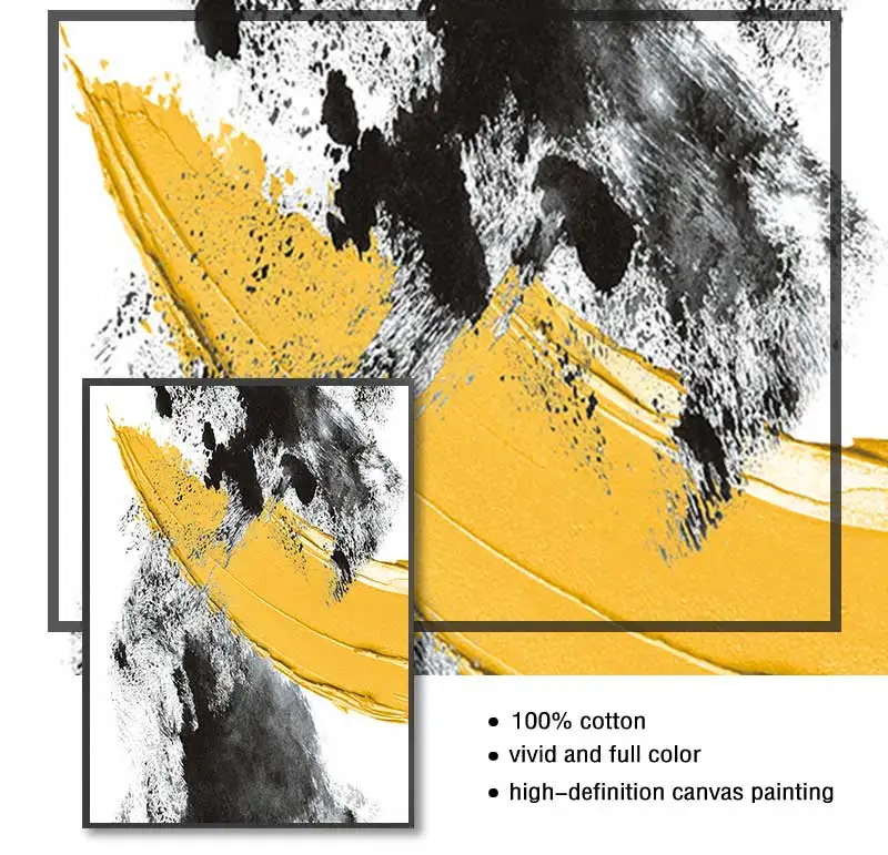 Абстрактная желтая с черной росписью напечатанная на холсте Скандинавская