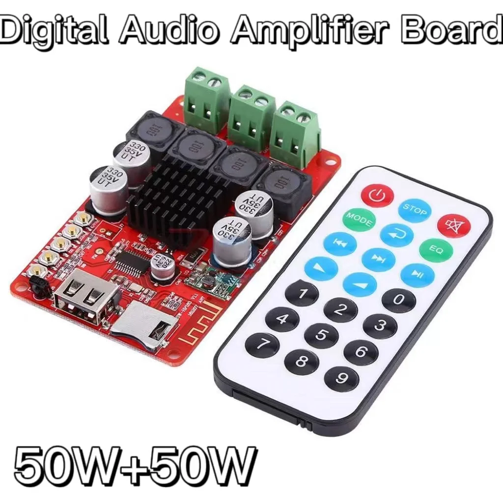 

TPA3116 50W+50W BT Receiver Digital Audio Amplifier Board TF card U-disk Player FM Radio With Remote Controller