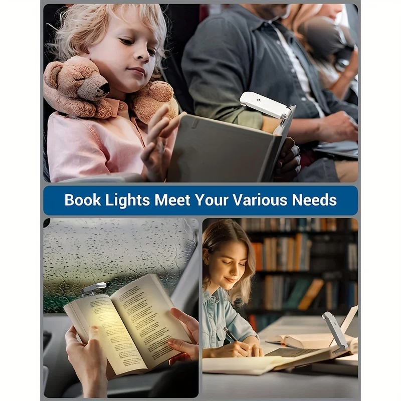 USB перезаряжаемый книжный светильник с регулируемой яркостью теплого белого