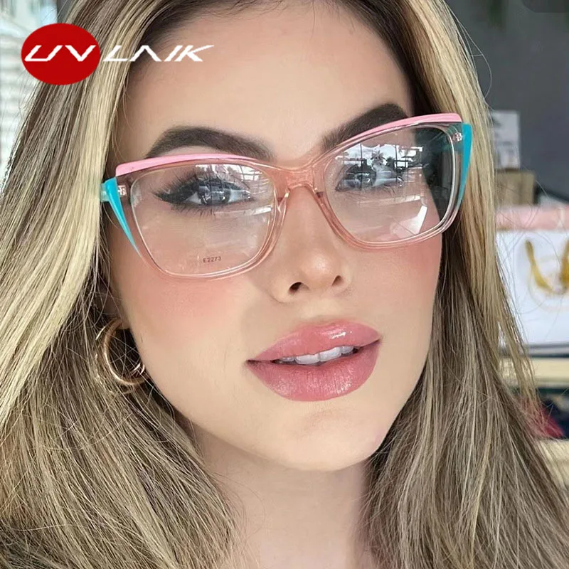 

TR90 fashion Cat Eye Glasses Frame Women 2023 New Anti Blue Light Splicing Eyeglasses frame Square Female Trendy Eyewear 5210