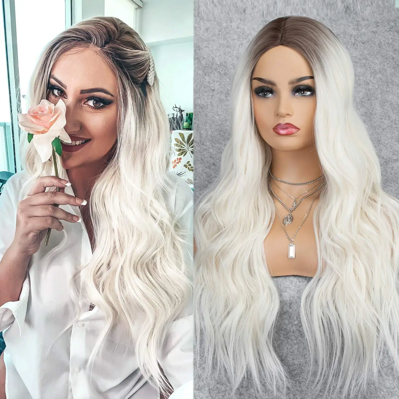 Kryssma Omber White Synthetic Lace Front Wig Body Wave Lace Frontal Wig For Women 13X4Lace Wig 22inch Heat Resistant Cosplay Wig