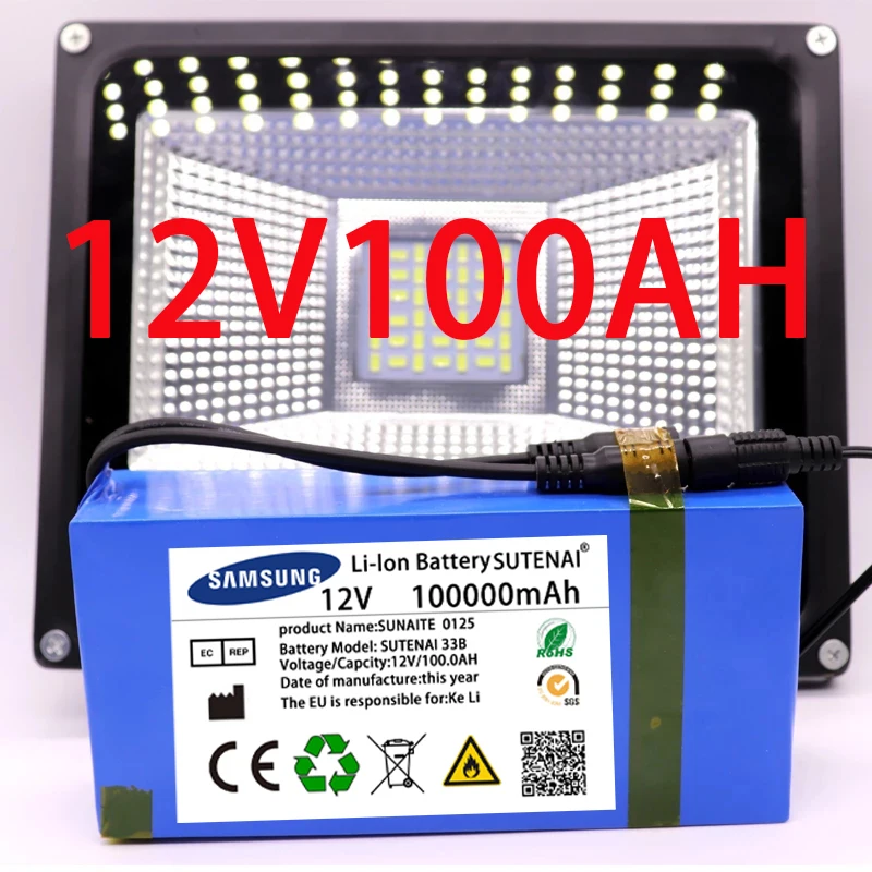 

100% New Portable 12v 100000mAh Lithium-ion Battery pack DC 12.6V50Ah battery With EU Plug+12.6V1A charger+DC bus head wire