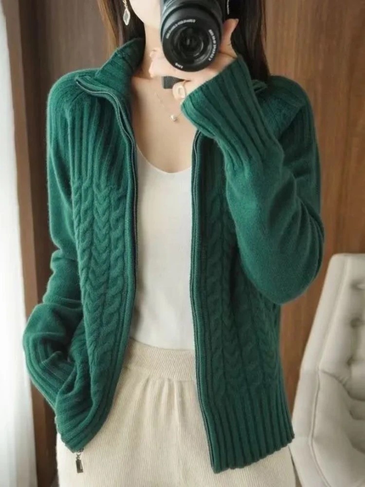 Женский вязаный свитер зеленая верхняя одежда свободный женский кардиган
