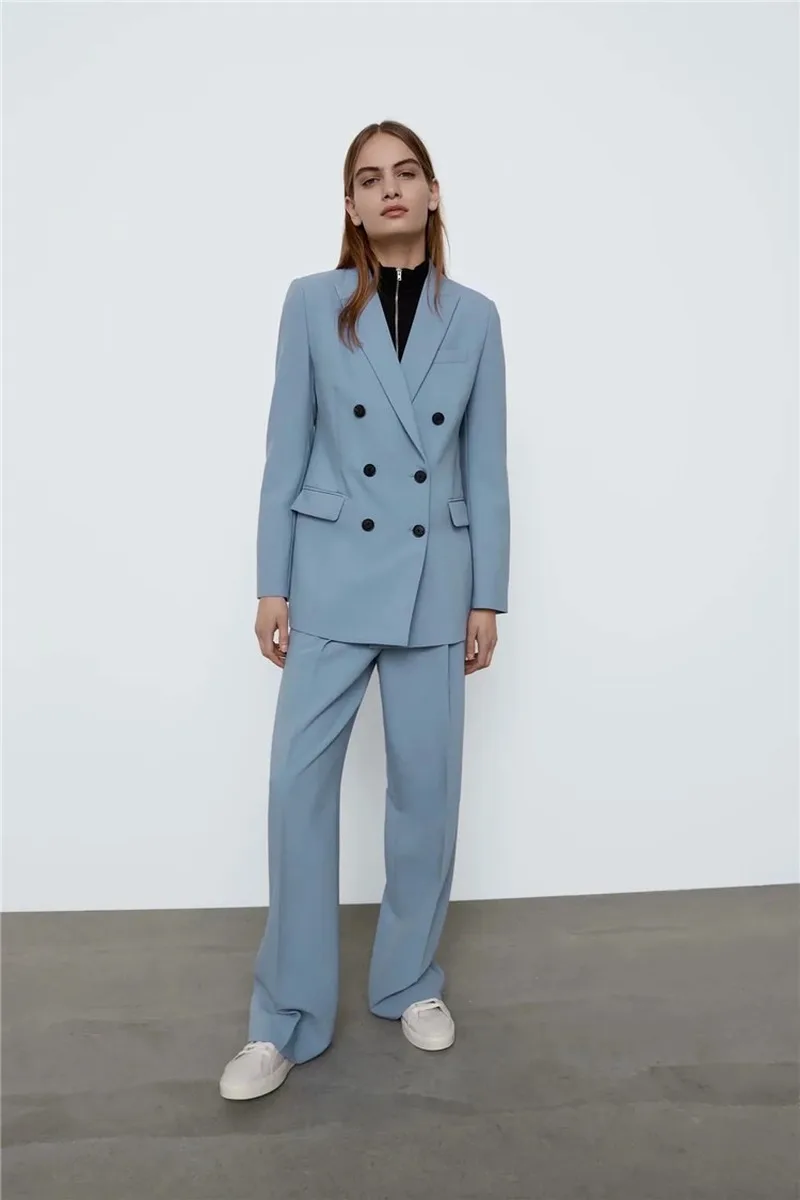 Office Lady Solid Colors Double Breasted Blazer Suit Women Mid Length Commute Blazer Coat Formal Clothes 2023 Spring Autumn Suit