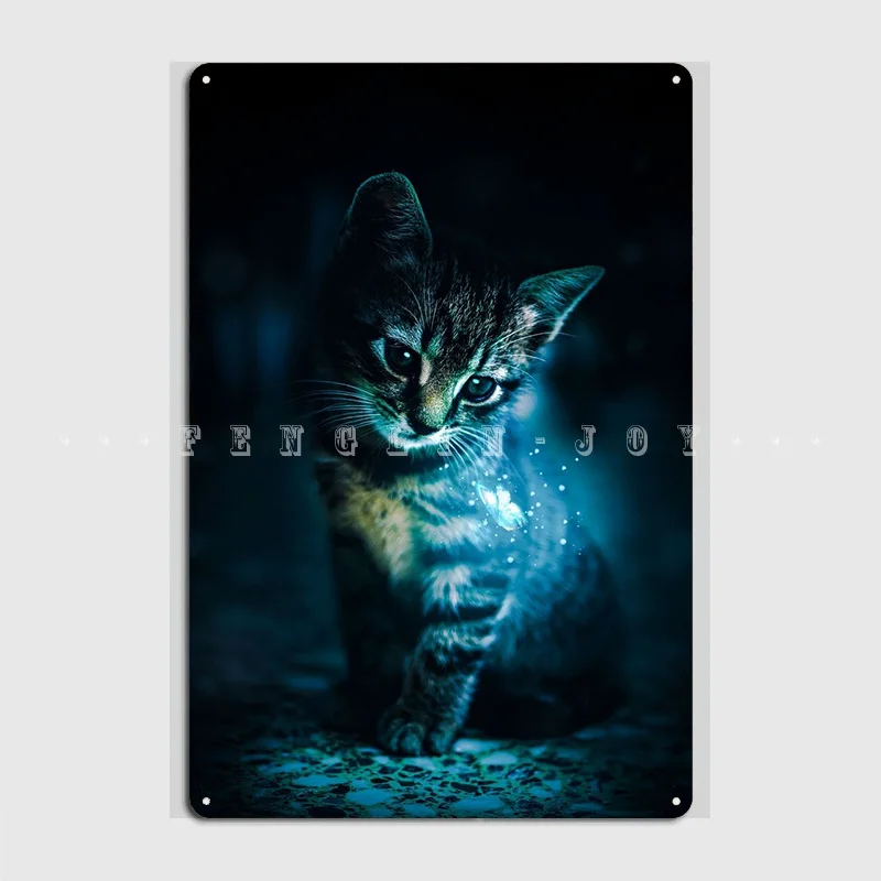 

Kitten And Blue Butterfly Metal Plaque Poster Wall Mural Home Personalized Poster Tin Sign Posters