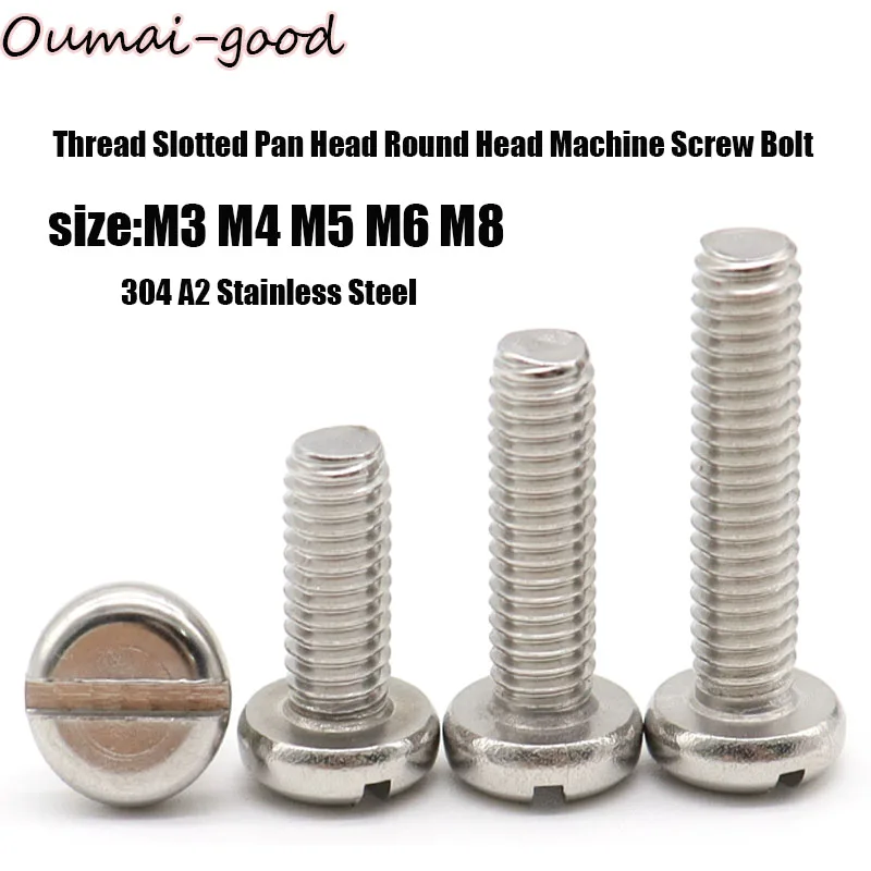 

10-50pcs M3 M4 M5 M6 M8 304 A2 Stainless Steel GB67 Metric Thread Slotted Pan Head Round Head Machine Screw Bolt Length=4-60mm