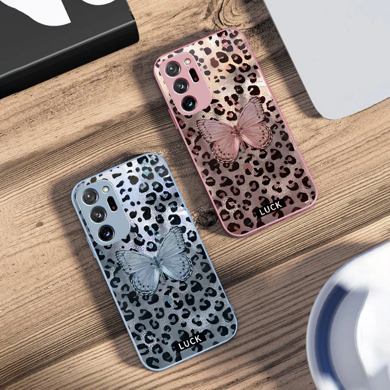 Banwen Butterfly Color For Samsung Galaxy Note 8 9 10 PRO 20 Ultra A01 02 03 Core 04E 4G 12 13 5G Tempering Glass Phone Case