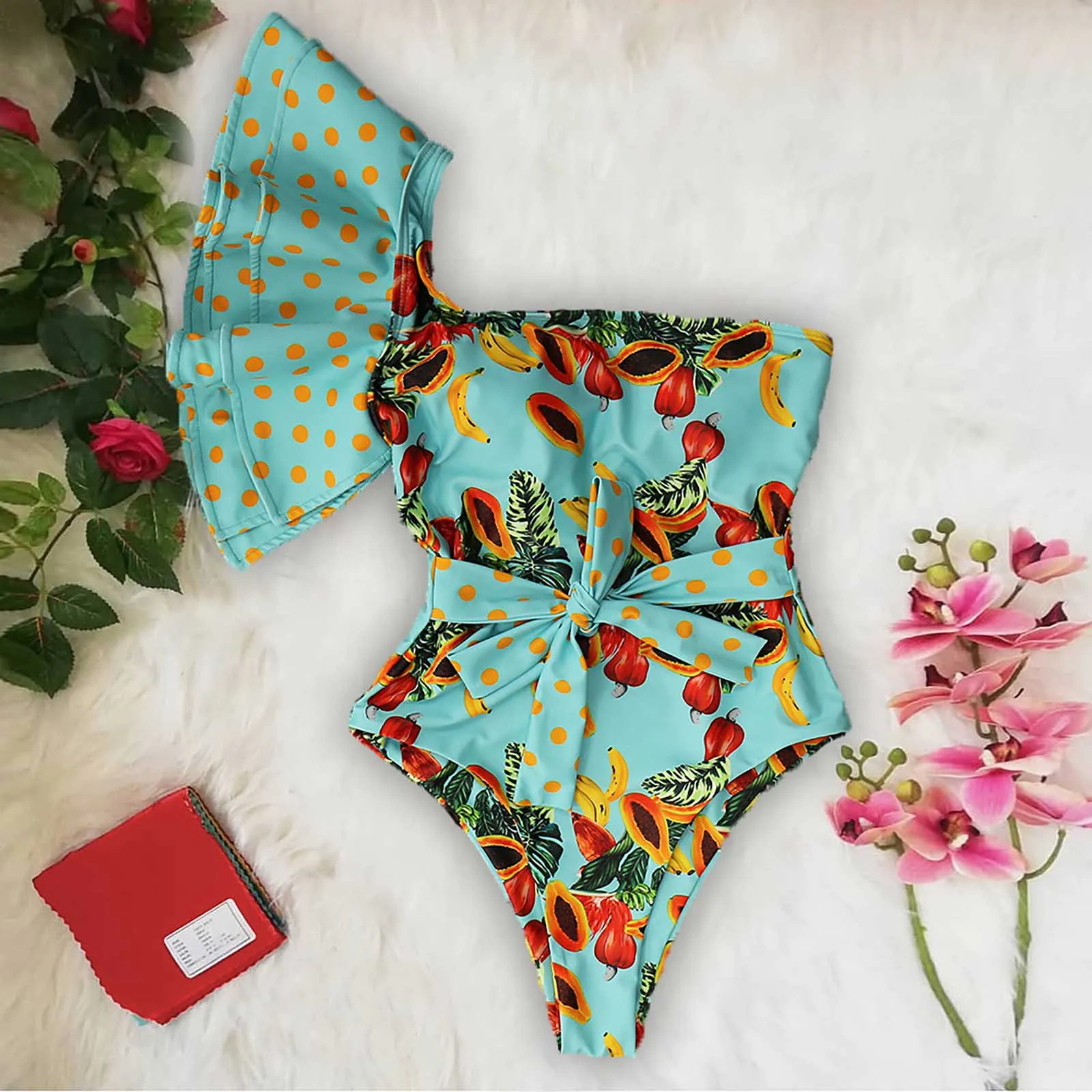 

Sexy Double Bikini Women's Strap Straps Leaf High Waist Swimsuit Printed Swimwears Tankinis Set Swim Suit Cover Ups for Boys