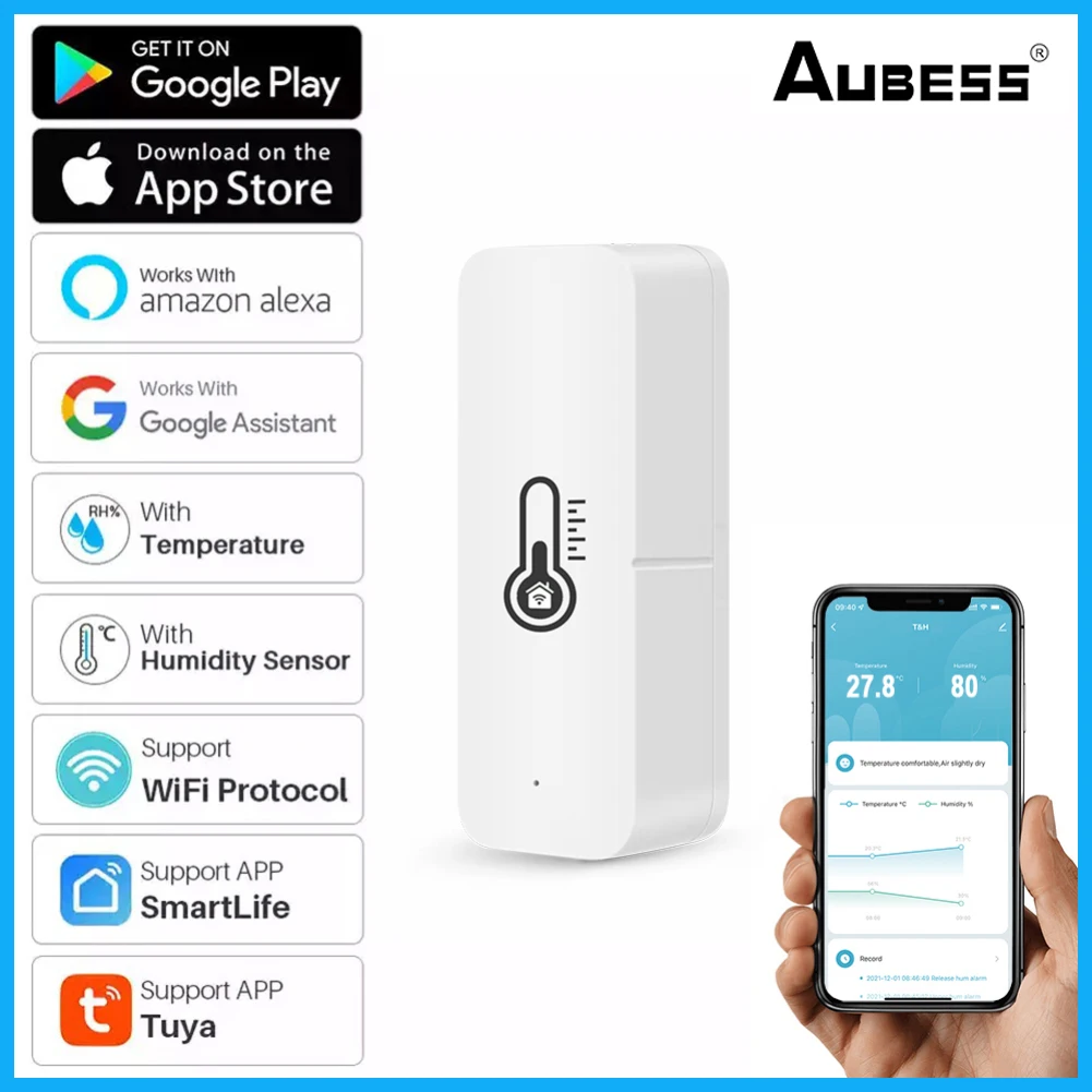 

Tuya Smart Temperature And Humidity Sensor WiFi APP Remote Monitor For Smart Home Var SmartLife WorkWith Alexa Google Assistant