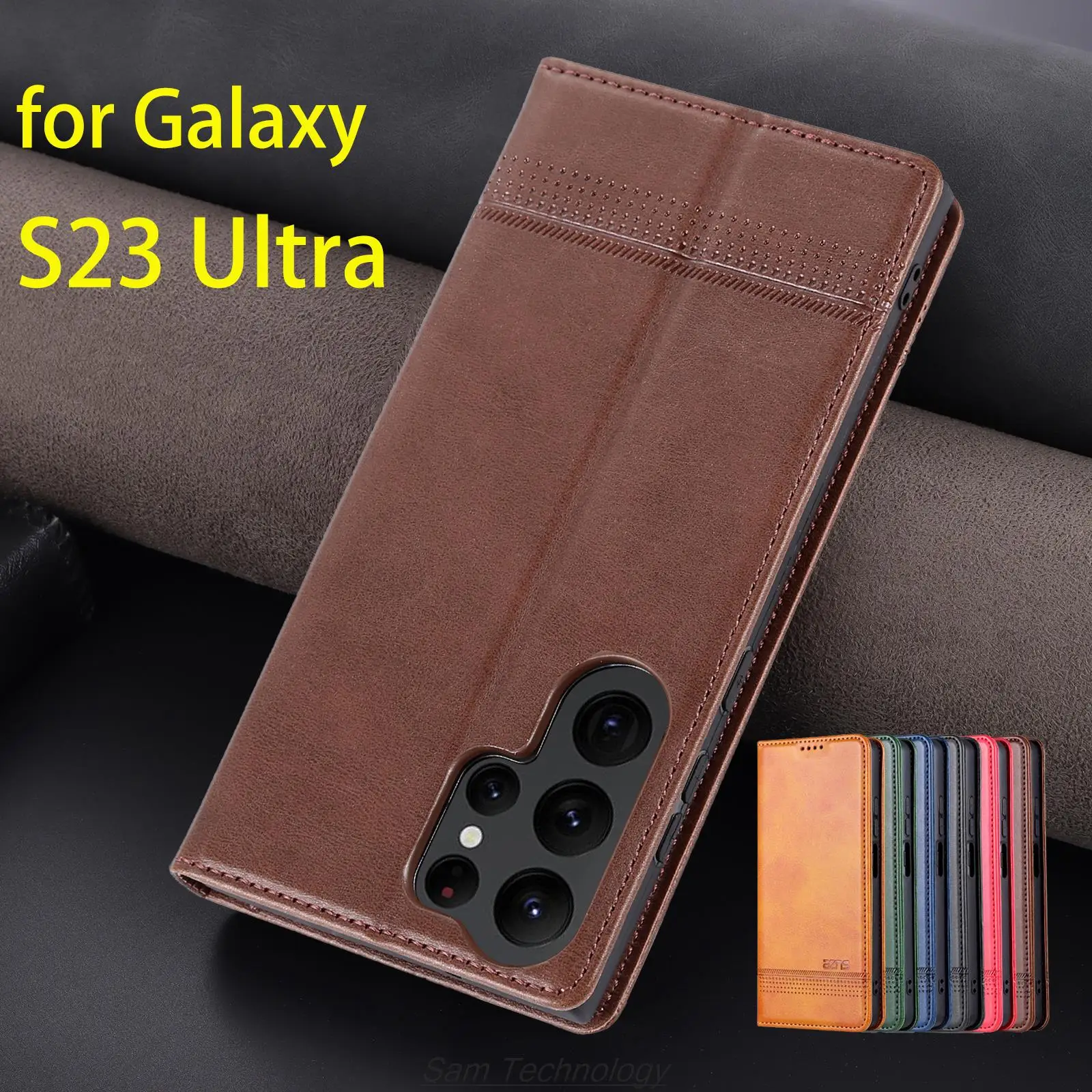 

Deluxe Magnetic Adsorption Leather Fitted Case for Samsung Galaxy S23 Ultra S23U Flip Cover Protective Case Capa Fundas Coque