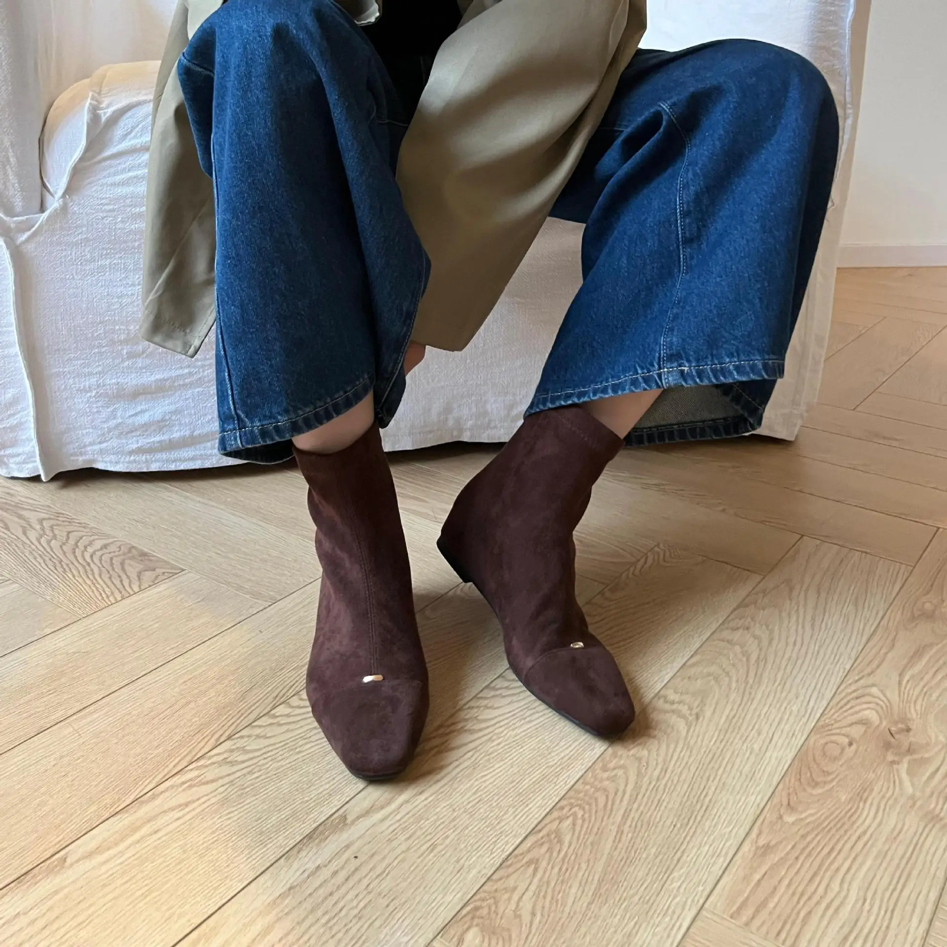 Туфли на молнии Женские резиновые сапоги с круглым носком Роскошные