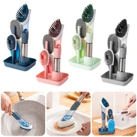4 heads double use kitchen cleaning brush scrubber dish bowl washing sponge automatic liquid dispenser kitchen pot cleaning tool