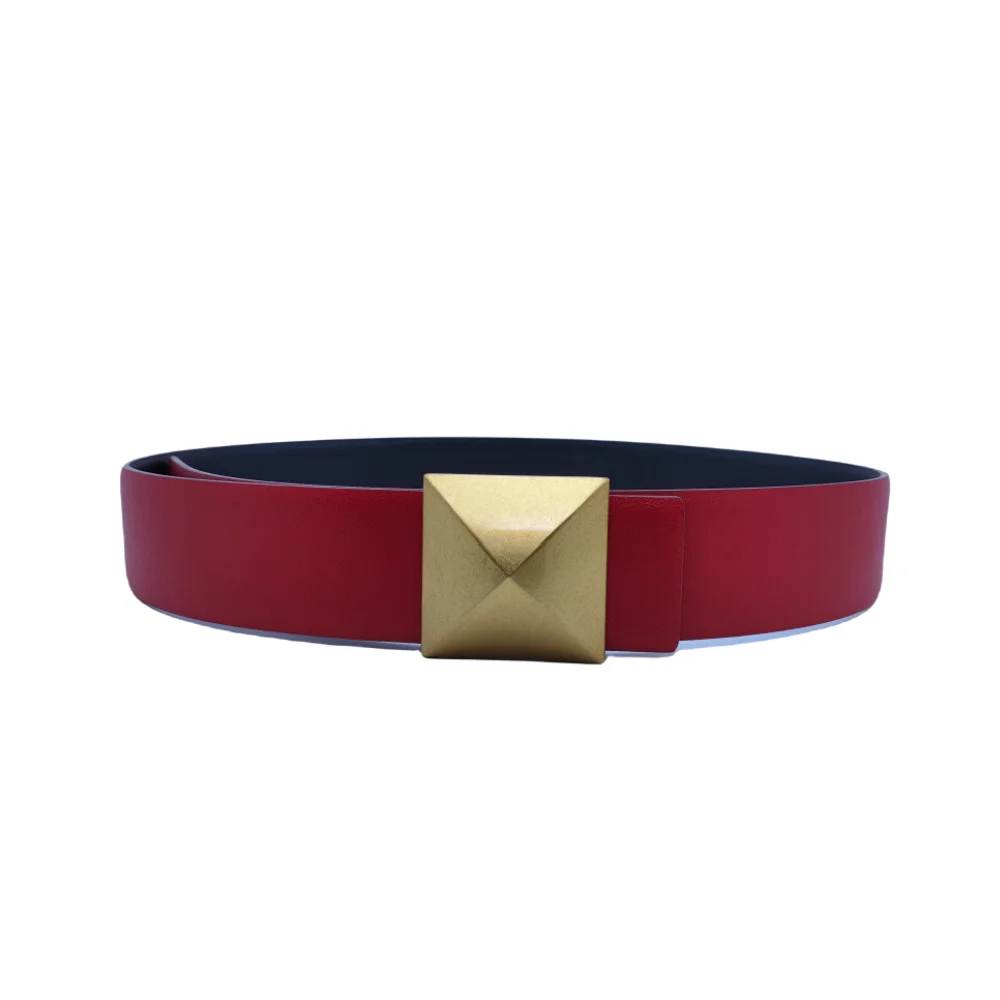

Women's Belt dress Jeans Decorative Leather Belt Double Sided Pyramid Hardware Buckle Waist Decoration Gift Box