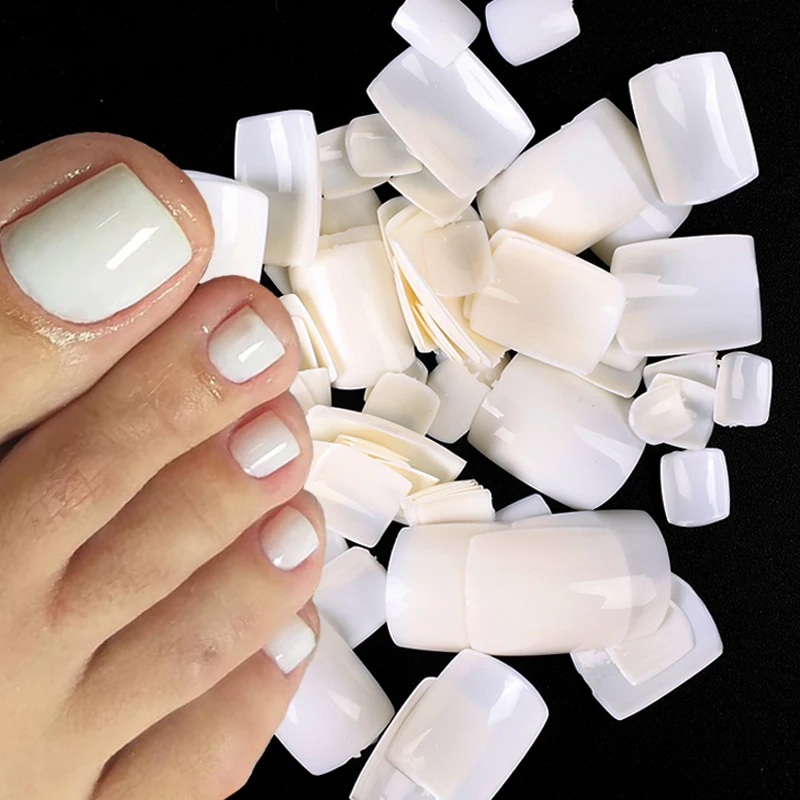 

100PC Square Acrylic Fake Toenail ABS Natural White Clear Press on Toe DIY Foot Nails Art Tips Full Cover False Nail Manicure