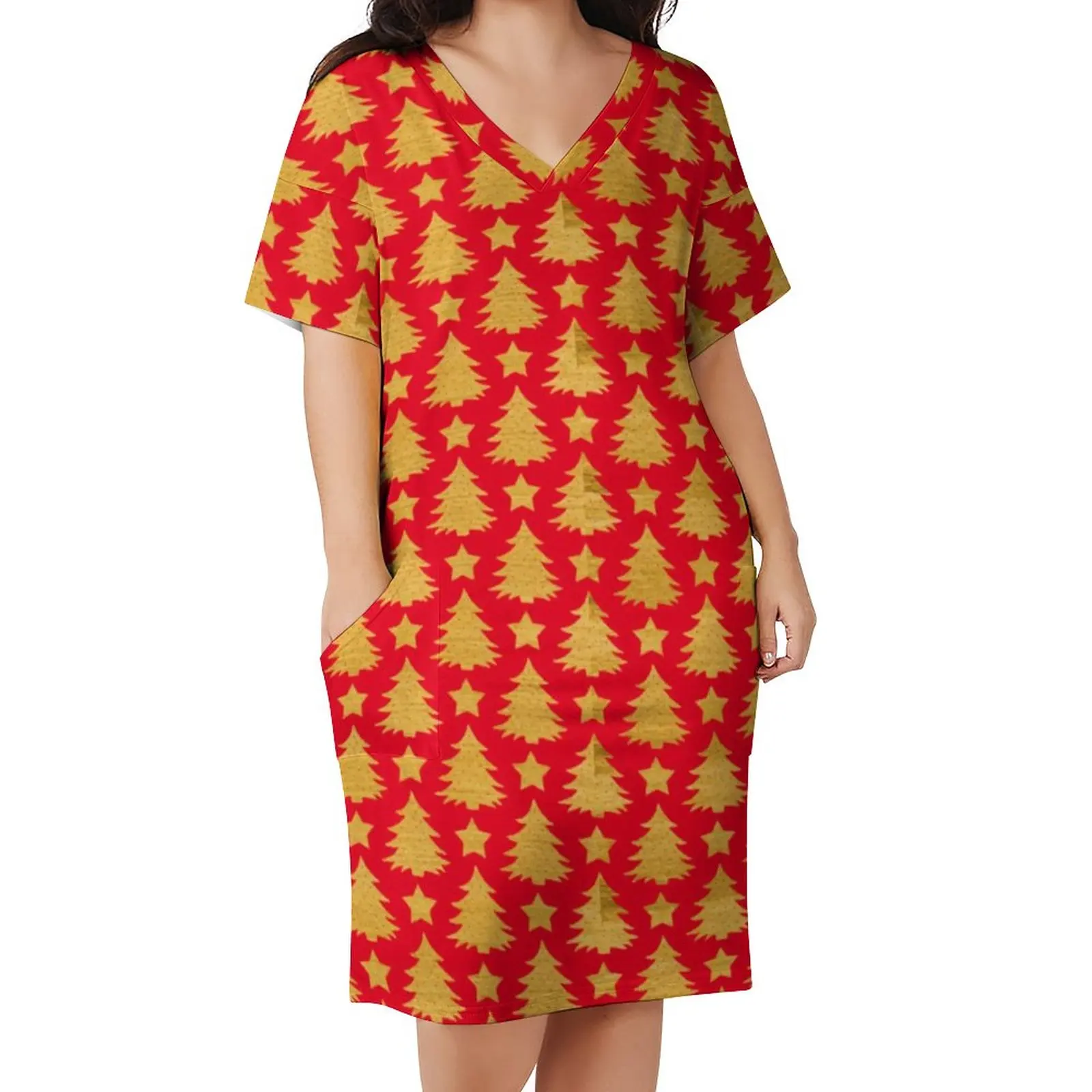 

Причудливое платье с рождественской елкой, уличные модные платья с V-образным вырезом и золотыми звездами, летнее Повседневное платье в сти...