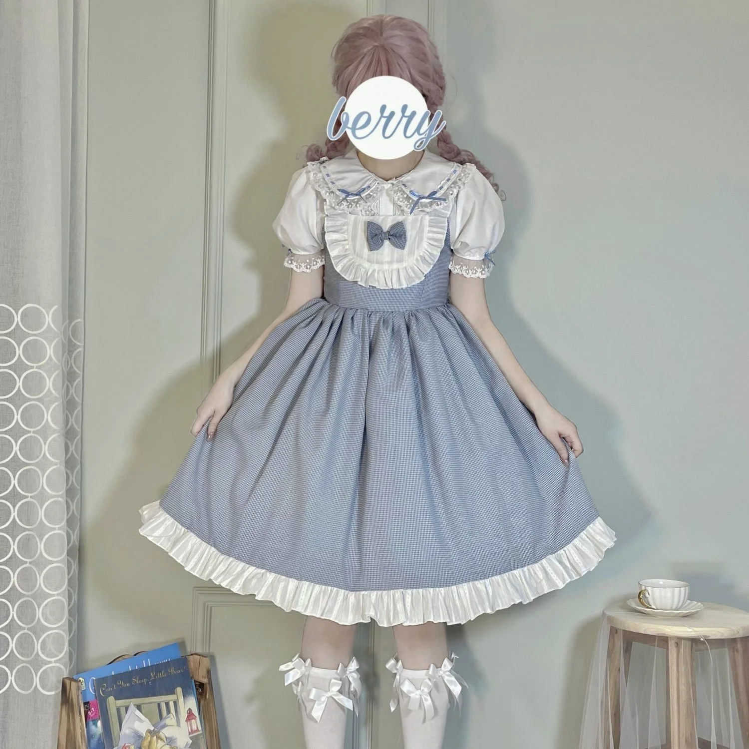 

Японское платье Jsk Kawaii, винтажные готические однотонные платья в клетку с черникой для девочек, Сказочная горничная, косплей, принцесса, сли...