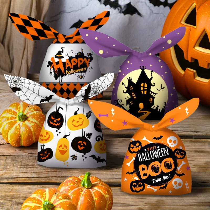 

50pcs Halloween Candy Bags Pumpkin Bat Snack Biscuit Gift Bag Trick or Treat Kids Favors for Halloween Party Decoration Supplies
