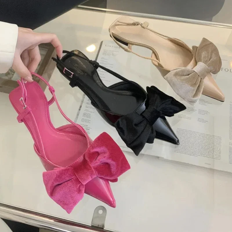 Босоножки женские с бантом-бабочкой заостренный носок модные сандалии на