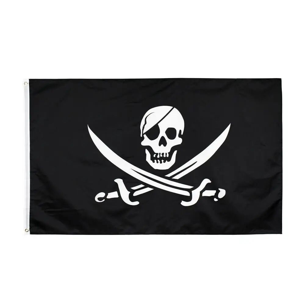 

90X150cm Jolly Roger Skull Bone With Double Blades Pirate Flag For Decoration