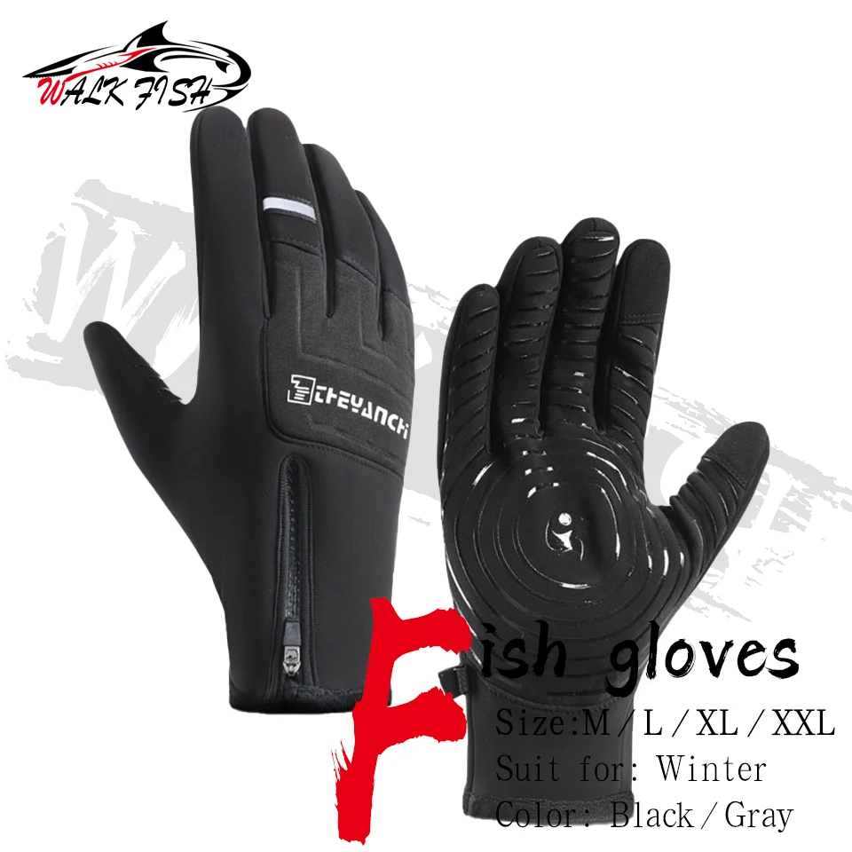 

WALK FISH Winter Fishing Gloves Cycling Gloves Windproof For Men Motorcycle Waterproof Thermal Full Finger Non-slip Sport Gloves