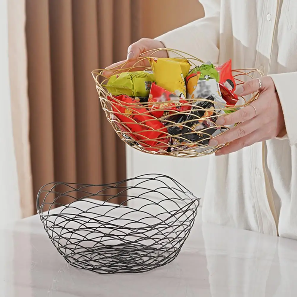 

Racks Holders Iron Fruit Basket Simple Household Nordic Style Wave Hollow-carved Design Iron Fruit Bowl Kitchen Storage