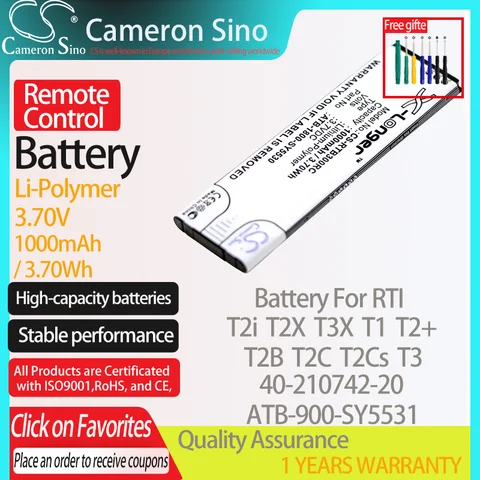 Аккумулятор CameronSino для RTI T2i T2X T3X T1 T2 + T2B T2C T2Cs T3, подходит для пульта дистанционного управления RTI 40-210742-20 ATB-1800-SY5530