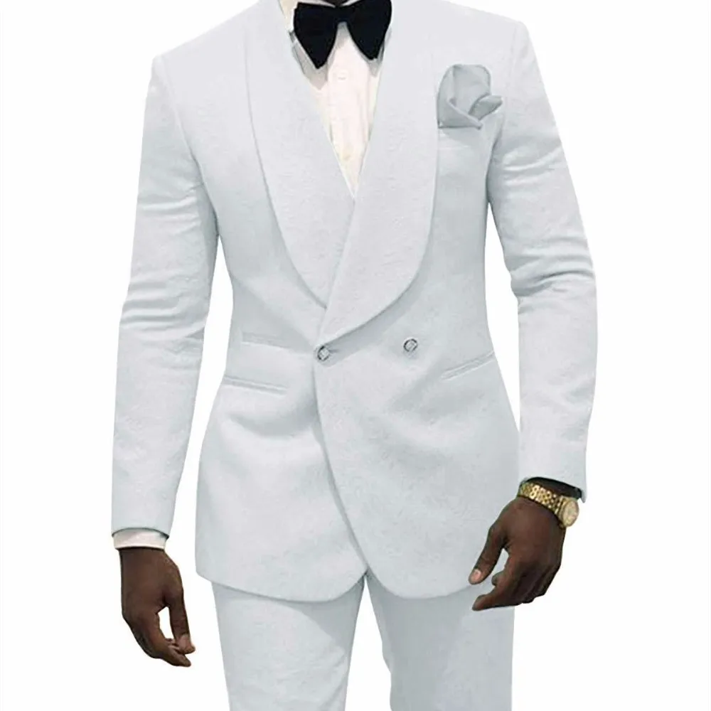 New Style Groomsmen Business Shawl Lapel Groom Tuxedos White Mens ...