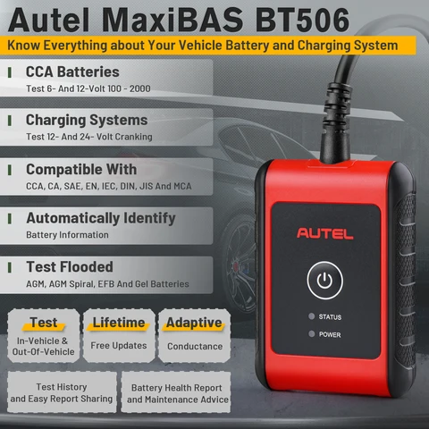 Autel MaxiBAS BT506 автоматическая батарея и инструмент для анализа электрической системы, тестовый запуск/система зарядки s тест 6-12 Вольт 100-2000 CCA