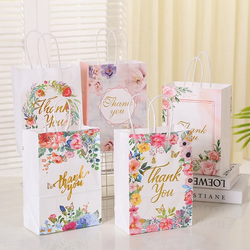 

5pcs Thank You Paper Bags Wedding Gift Bag Birthday Party Gift Candy Bag Biscuit Baking Packaging Bag Valentine's Day Boxes