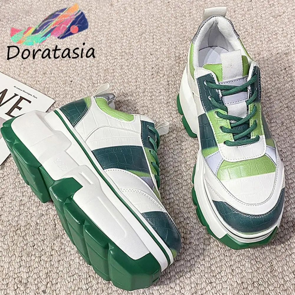 

DORATASIA On Sale Female Flats Mixed Color Thick Geel Round Toe Lace Up women's Sneakers Casual Concise Comfy Spring Women Shoes